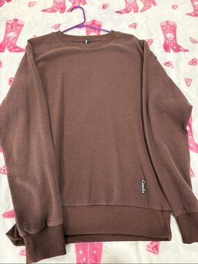 Comfort Label Brown Waffle Knit Crewneck Sweater
